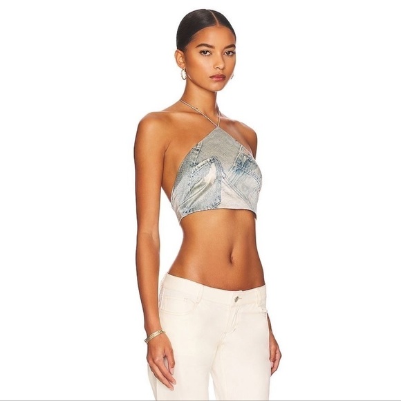 RETROFETE Duncan Silk Top In Romano Denim - Picture 2 of 8